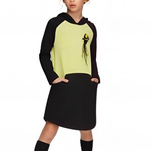 Black & Green Hooded Dress with Parrot Brooch – Size 11–12 Years
